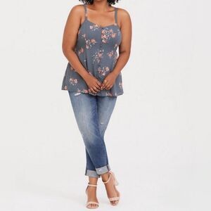 Torrid Women's 3X Georgette Faux Button-Front Floral Cami Gray Pink